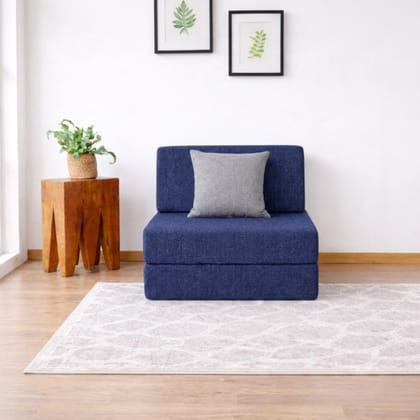 USHA SHRIRAM Folding 1 Seater Single Foam Fold Out Sofa Cum Bed (Finish Color - Dark Blue Delivery Condition - DIY(Do-It-Yourself))