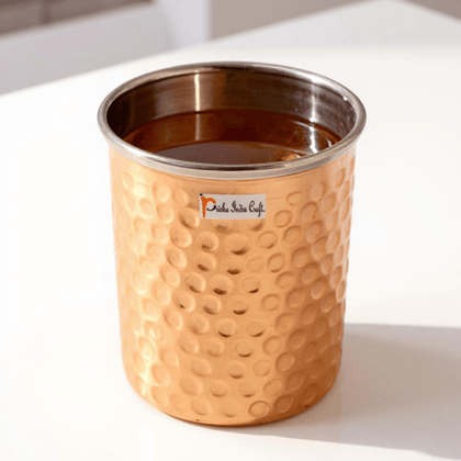 Hammered Design Steel-Copper Glass Tumbler | 250 ML