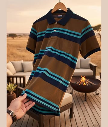 GET GOLF Men Cotton Blend Regular Fit Striped Polo T Shirt ( Multicolor )