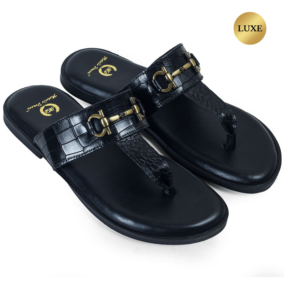 Louis Embossed Leather Slippers (Black)-EU 41 / UK 7 / Black