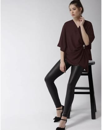 Women's Polyester Solid Cape Sleeve Top (Maroon, M)-PID55892