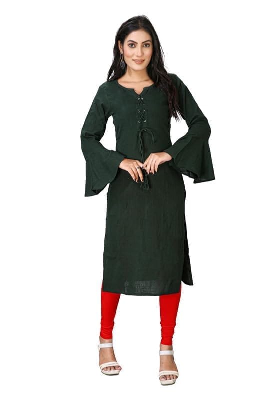 Women's Casual Full Sleeve Viscose Rayon Printed Kurti (Dark Green, M)-PID46423