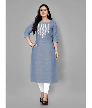 RIAANA - Blue Cotton Women's Straight Kurti ( Pack of 1 )