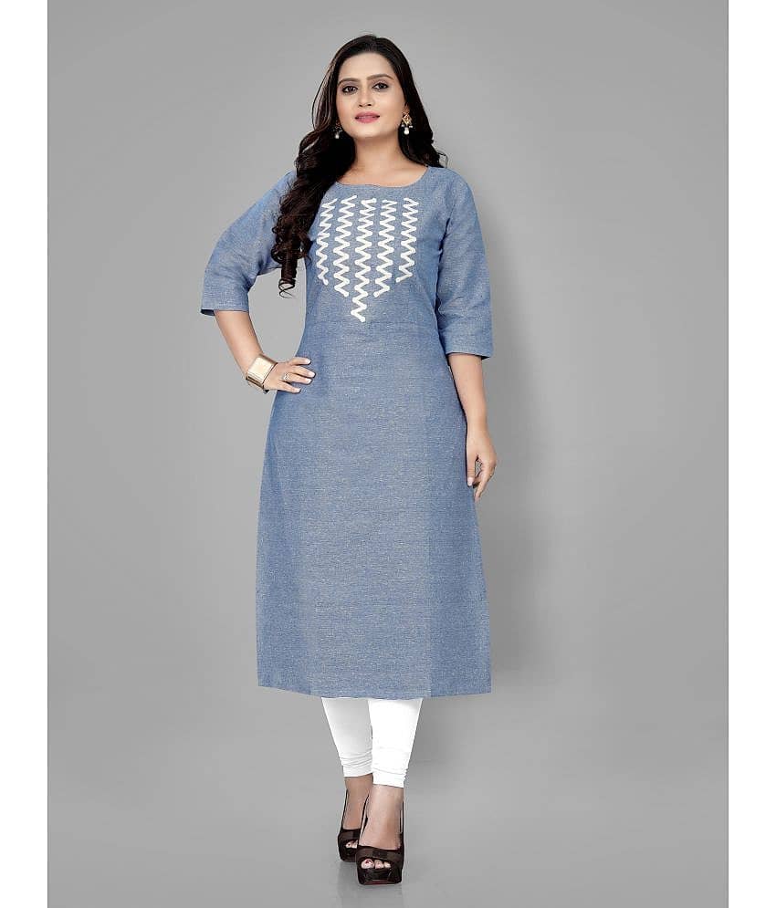 RIAANA - Blue Cotton Women's Straight Kurti ( Pack of 1 )