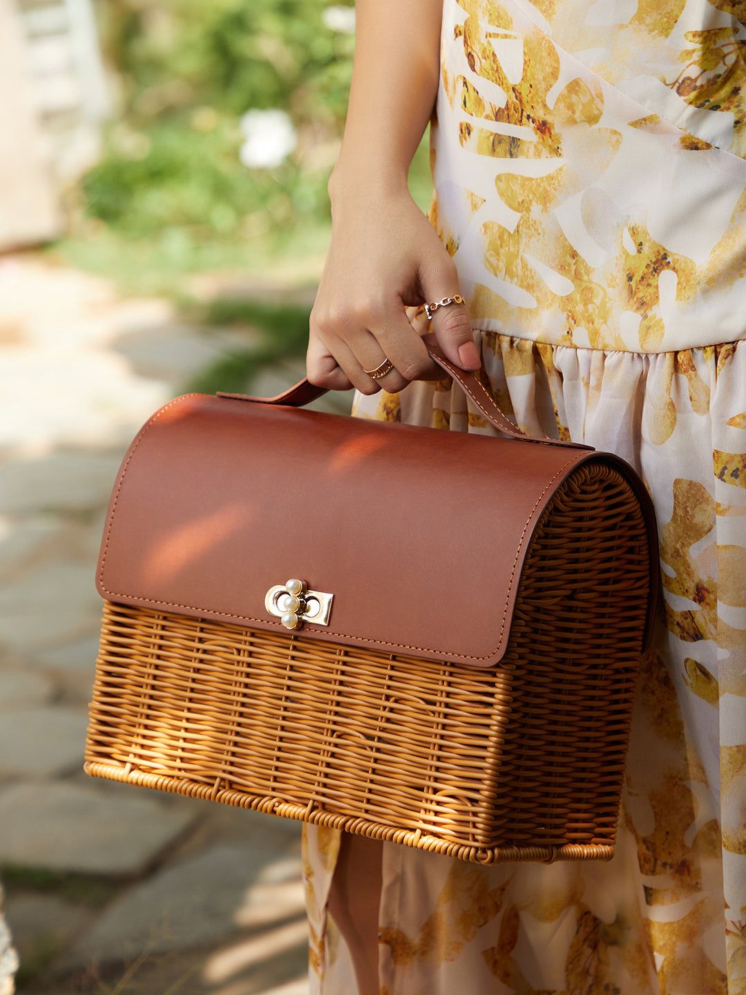 The Rattan Médecin Hand Bag - Russet Brown-Handbag