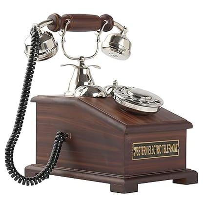 Nautical Vintage Look Silver and Wood Telephone Showpiece
