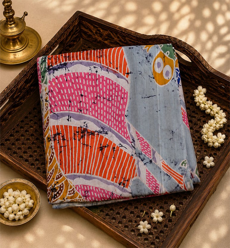 Handcrafted Batik Print Maheshwari Cotton By Silk Saree
