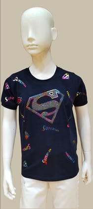 Boys Superman Print Navy Blue Half sleeve Casual T-Shirt-L-2038 NVY / NAVY / 18