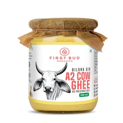First Bud Organics Bilona Gir A2 Desi ghee  - Glass jar pack 500 ML | Bilona Gir Method