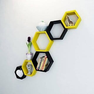 Onlinecrafts Wooden Wall Shelf Wooden Wall Shelf (Number Of Shelves - 6, Yellow)