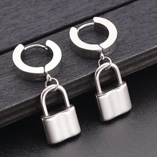 Hip Hop Lock Style Silver Earring