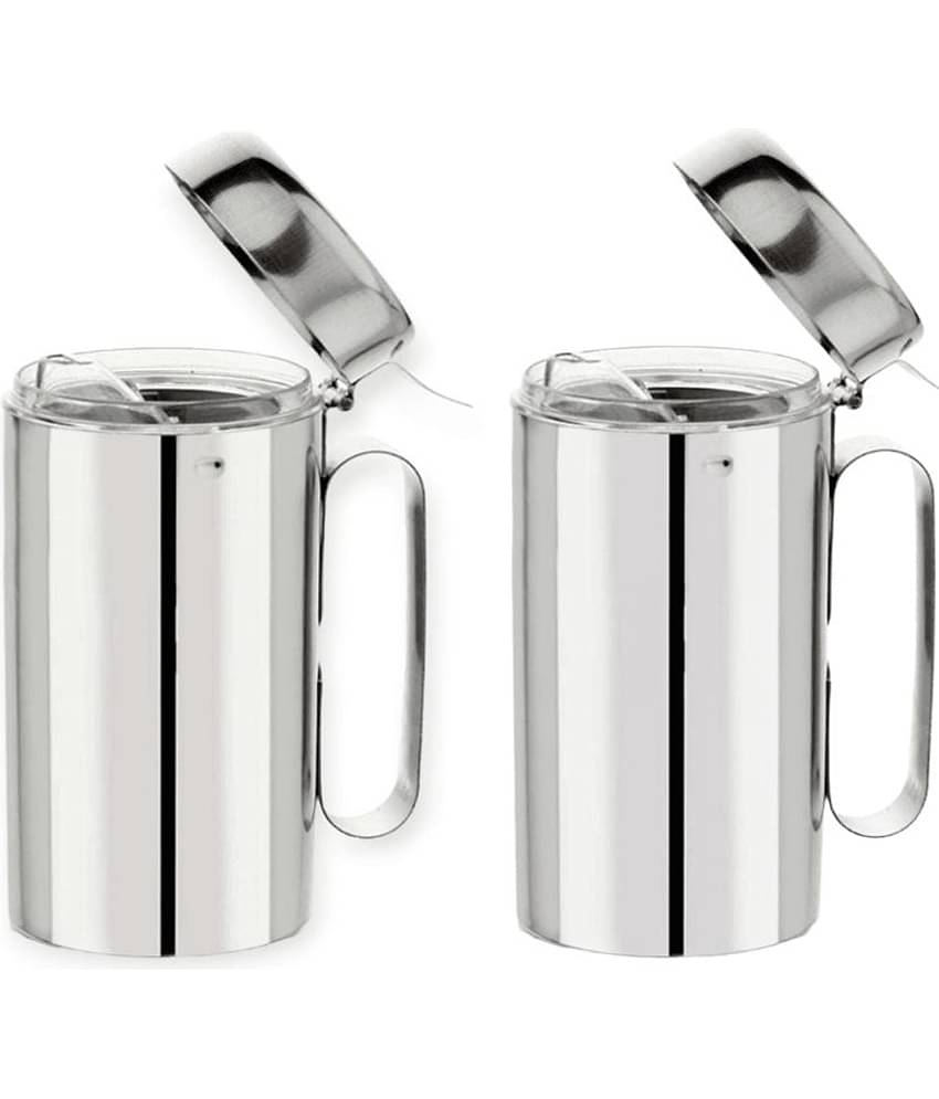 ATROCK - Oil Dispenser 1litre Steel Silver Oil Container ( Set of 2 )