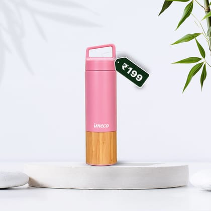 ECO-EDGE Bamboo Stainless Steel Water Bottle (600 ml)-Pink / 600 ml