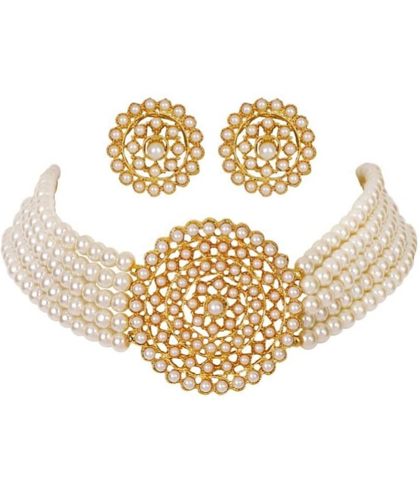 Jewar Mandi - White Brass Necklace Set ( Pack of 1 )