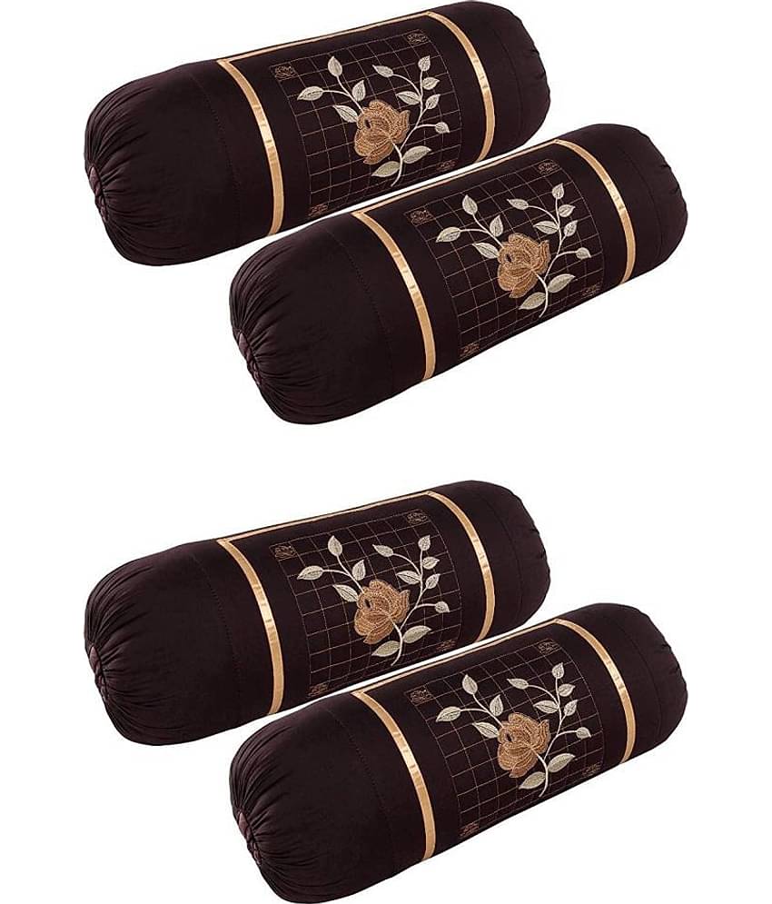 MAHALUXMI COLLECTION Pack of 4 Brown Pillow Cover