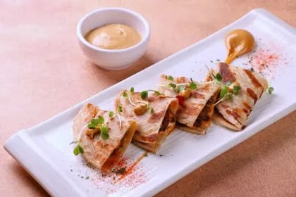 Kerala Chicken Quesadillas, Ghee Roast Cream