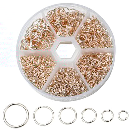 Iron Jump Rings Light Rose Gold Color (Mixed Sizes 4-10 MM, Total 1000 Pieces, 1 Box) For Jewellery Making Crafts-1 Box Of 6 Sizes (1000 PCs Total)