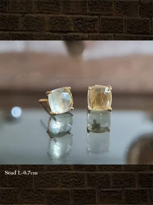 Lemon topaz checker...sterling silver semi precious stone studs in square shape