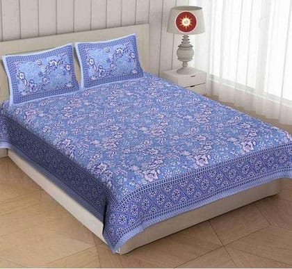 300 TC Double King Cotton Bedsheet Set with 2 Pillow Covers, 100 x 108 Inches, Hand Block Printed, Jaipuri, Dark Blue 300 TC Double King Cotton Bedsheet Set with 2 Pillow Covers, 100 x 108 Inches, Hand Block Printed, Jaipuri, Dark Blue