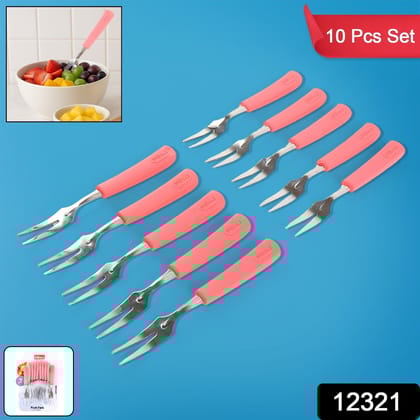 Premium Stainless Steel Fruit Fork Set – 10 Pieces with Soft Non-Slip Handle