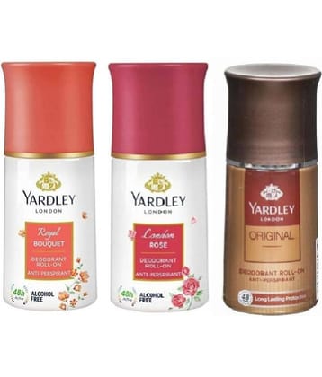 Yardley London ROYAL BAUQUET,LONDON ROSE & ORIGINAL Deodorant Spray for Women,Men 150 ml ( Pack of 3 )