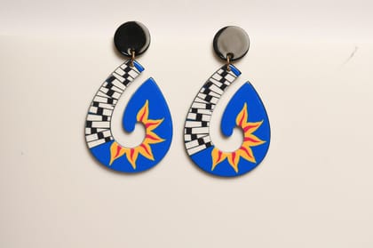 Funky Hand Painted  Drop Earrings Green-Blue
