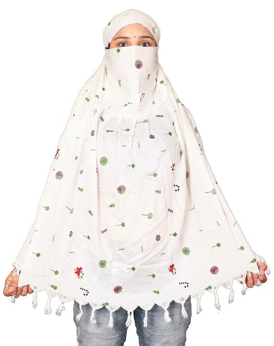 Shiv Textiles Ladies Head Scarf Pure Cotton White Printed Design Soft Breathable Neck Wrap Lightweight Sun Protection Stole Daily Wear Fashion Accessory