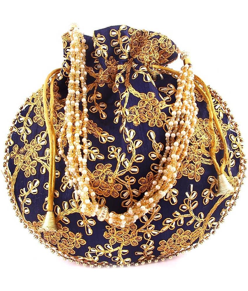 Apratim Navy Silk Potli