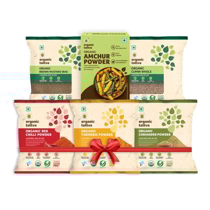 Everyday Spices - Turmeric powder, Red chilly powder, Coriander powder, Cumin whole, brown mustard, Amchur powder 