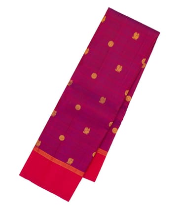 Magenta Handloom Kanchipuram Silk Saree With Checks & Buttas-Magenta