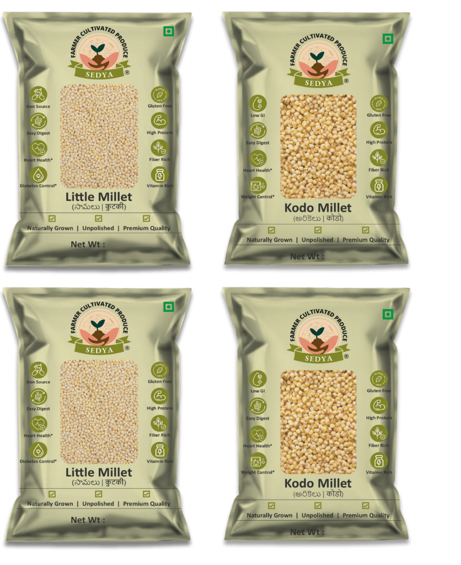 Sedya Millet Combo - Little Millet (1kg) + Kodo Millet (1kg) | 4 x 500g | Premium Unpolished