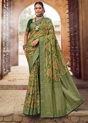 Lime Green Woven Banarasi Silk Saree