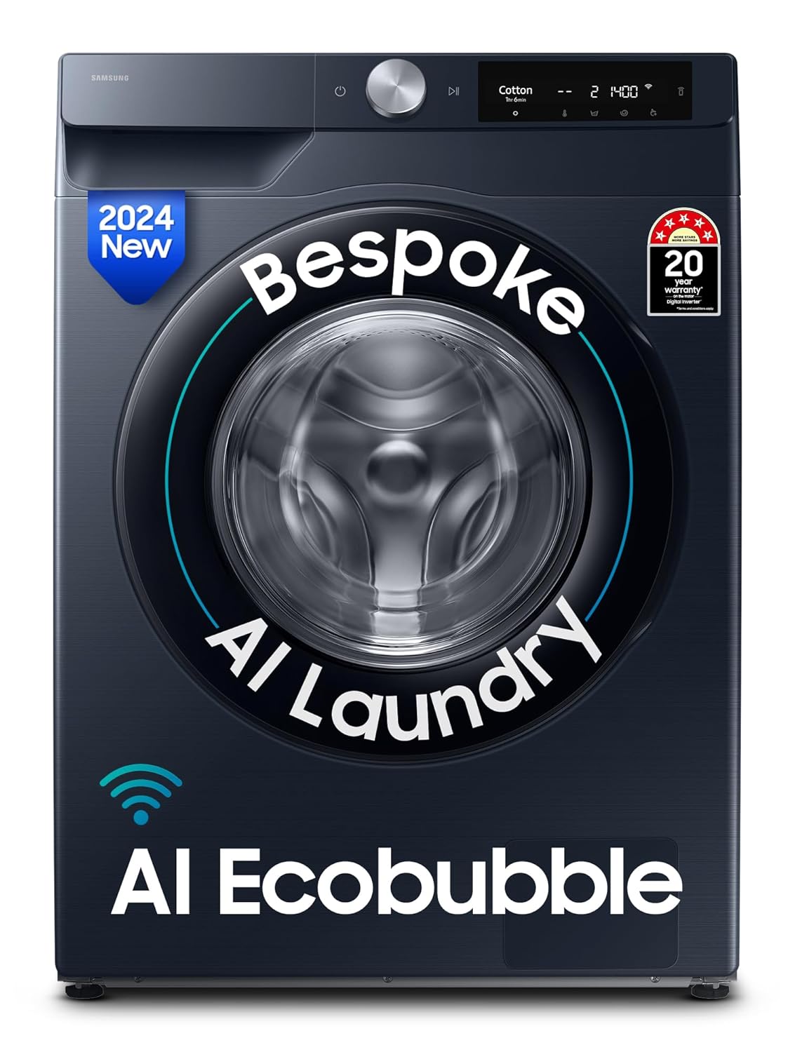 Samsung 12 kg, 5star, AI Ecobubble, Super Speed, Wi-Fi, Hygiene Steam with Inbuilt Heater, Digital Inverter, Fully-Automatic Front Load Washing Machine (WW12DG6B24ASTL, Navy)