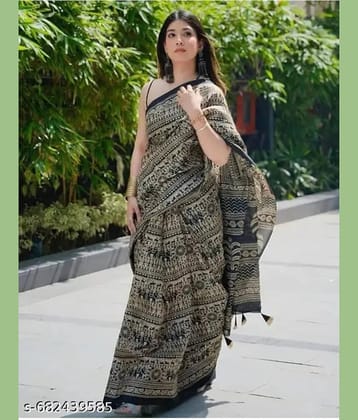 JIHANA FAB Chiffon Printed Regular Saree With Unstitched Blouse Piece ( Black )