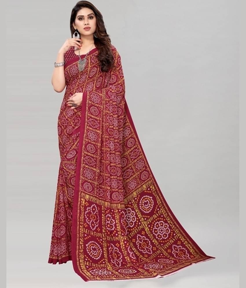 Kanooda Prints Georgette Printed Saree With Unstitched Blouse Piece ( Maroon )