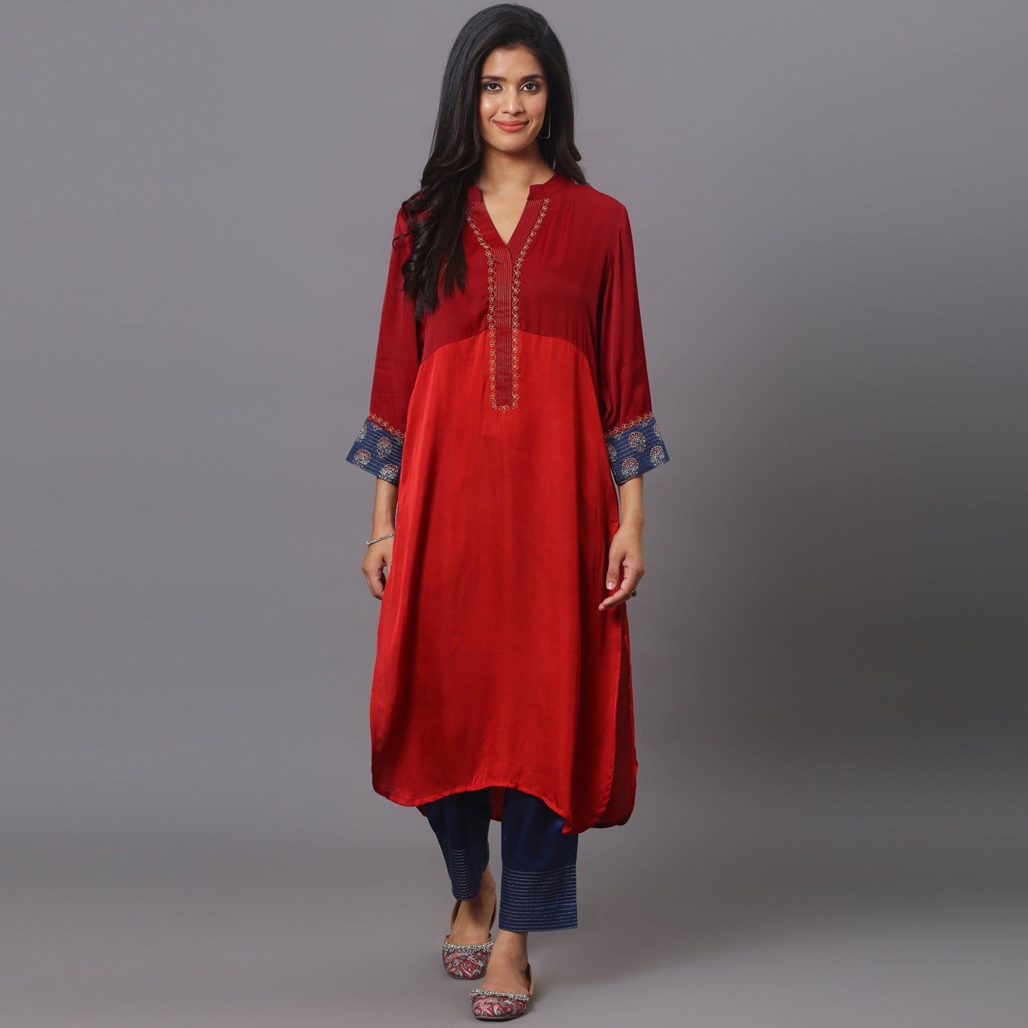 Color block kurta set with sleeves detailing-XS