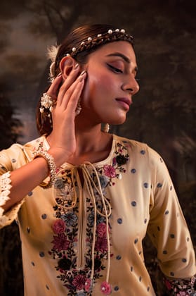 Beautiful Embroidered Sharara set-BEIGE / M