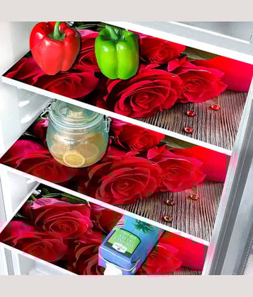 Crosmo PVC Floral Printed Fridge Mats ( 43 28 ) Pack of 3 - Red