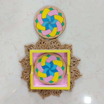 Kalakrishta Handpainted Swirl Flower Coaster Set of 6 with Holder