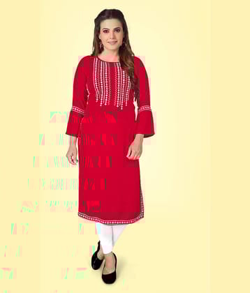 Kapadia - Red Rayon Women's Straight Kurti ( Pack of 1 )