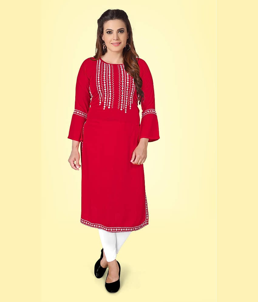 Kapadia - Red Rayon Women's Straight Kurti ( Pack of 1 )