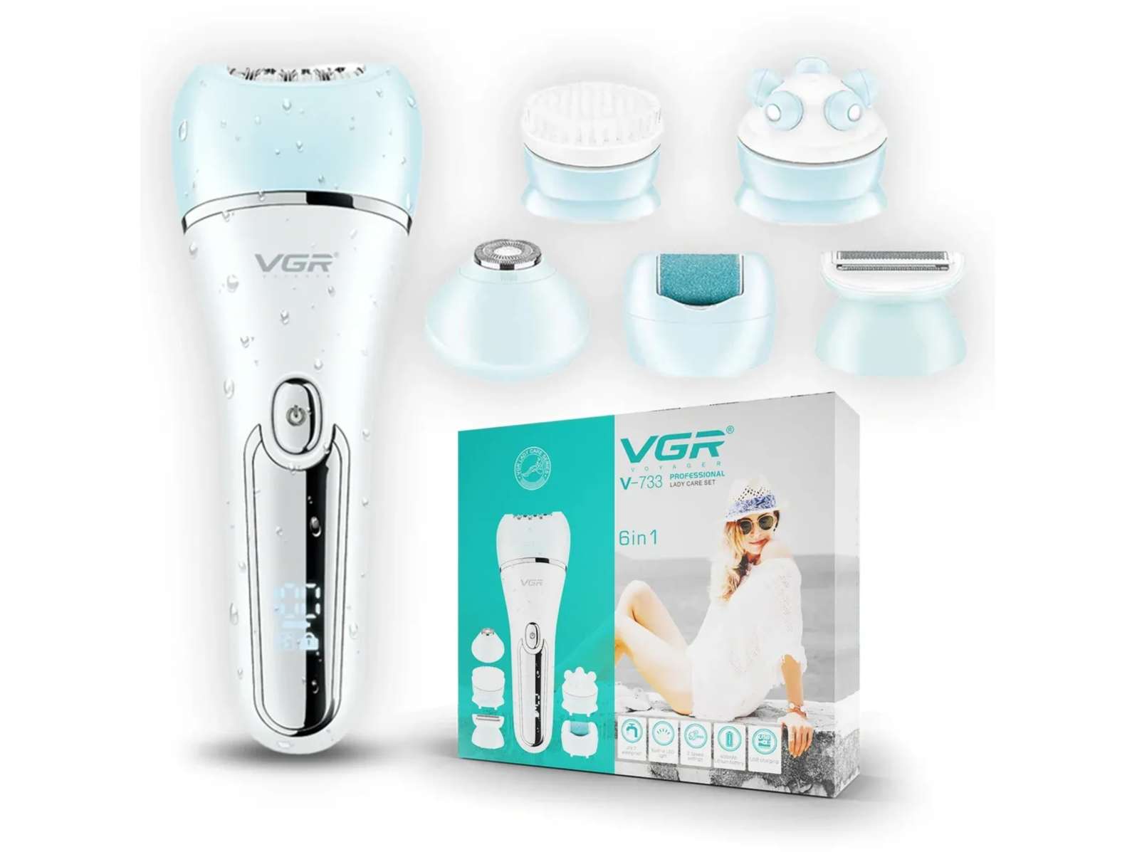 VGR V-733 Professional 6in1 Lady Care Grooming Set Cordless Epilator (Green, White)