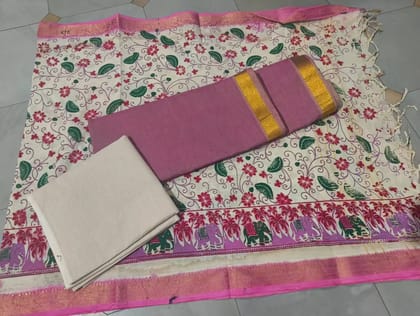 Handpainted Kalankari Dupatta with Mangalgiri Border