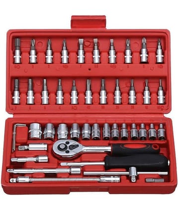 46Pcs 1/4 Rachet Socket Set For Car,Bike & DIY Repair Tool Kit