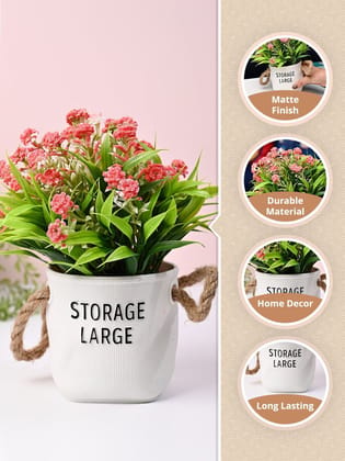 Pink & Green Artificial Flower with Pot - Cylindrical Shape