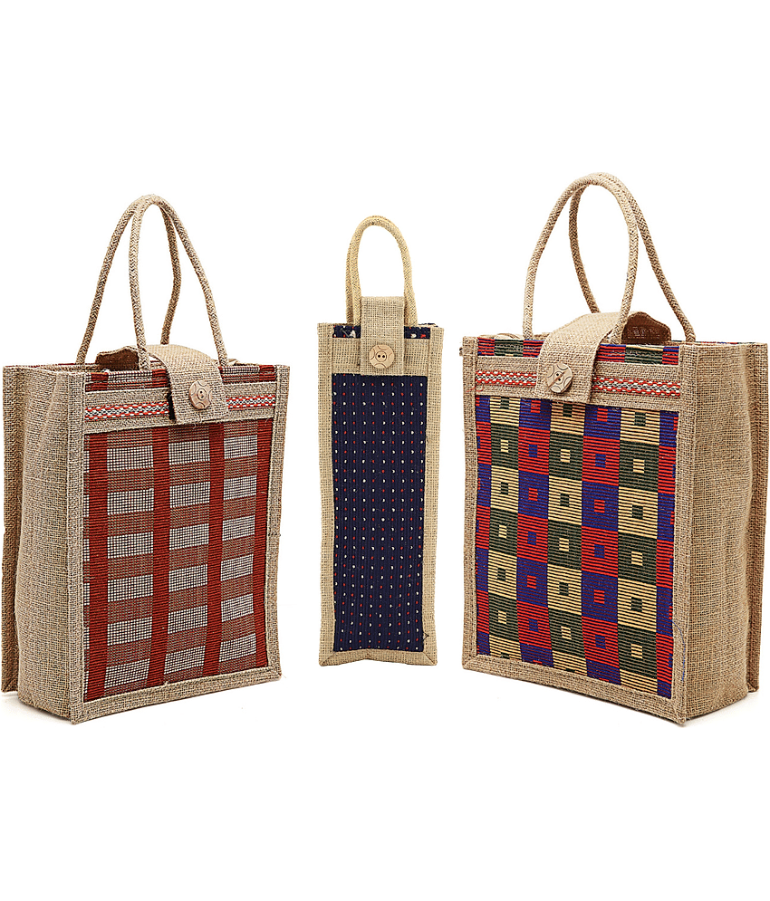 ENSAC Grey Jute Lunch Bag Pack of 3