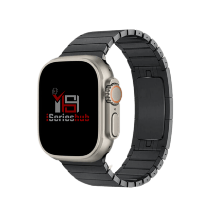 Premium Metal Stainless Steel Link Bracelet By iSerieshub For iWatch Ultra-44-45-46-49MM / Black
