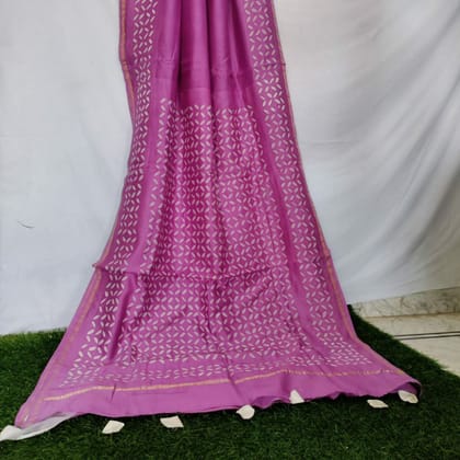 Tranquil Chanderi Silk Hand Applique Purple Saree