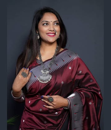 Vastukala Silk Woven Saree With Unstitched Blouse Piece ( Maroon )