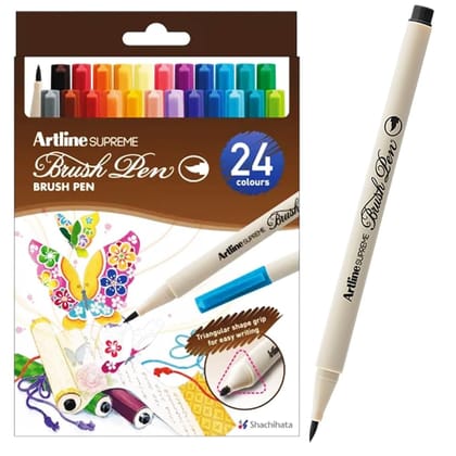 Artline Supreme Brush Pen Pack of 24 | Ideal for Drawing and Colouring | For Creating Artwork, Illustrations, Hand Lettering, And More
